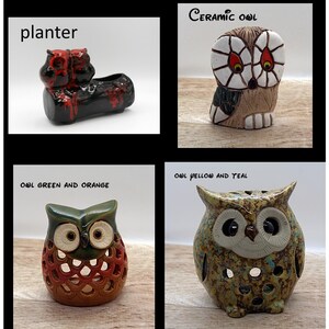 Vintage MCM keramische Evangeline uil plantenbak, studioaardewerk beeldje, votief theelichthouder