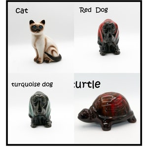 Vintage mid century ceramic bank Evangeline McMaster Blue Mountain Pottery BMP Basset Hound sad dog drip glaze, Cat , turtle