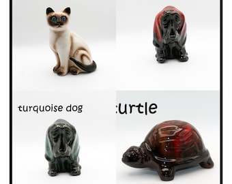 Vintage Drip Glaze Ceramic Animal Banks - Choice of Basset Hound Dog, Cat, or Turtle Coin Bank - Mid Century Canadian Pottery Decor