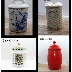 Vintage mid century Canister, counter storage, ceramic sugar canister with cover, 1915 Canada red Canister, retro cottage core kitchen decor