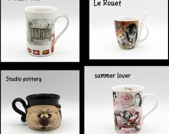 Vintage Cat Mugs Selection – Studio Pottery Teigland, Le Rouet Spoon Mug, Stokes Metallic & Summer Lover Ceramic Coffee Cups