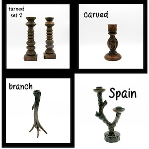 Vintage wood carved candlestick, Wood Spanish brutalist candlestick, Antler branch candlestick, tall Jacobean style turned wood candlestick