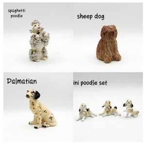 Vintage Dog ceramic figurines, Dalmatian figurine, Stunning spaghetti poodle dog begging from 1950s, 3 miniature poodles, Sheepdog pottery