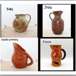 Vintage Studio Pottery Pitcher Collection - Michel Bailly 1990, Italian Clay, French Poët Laval, & Carved Artisan Jugs