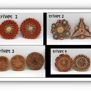 Vintage midcentury 1970s set of straw trivets hot pad, Bohemian kitschy decor item, retro kitchen decor, entertaining table decor