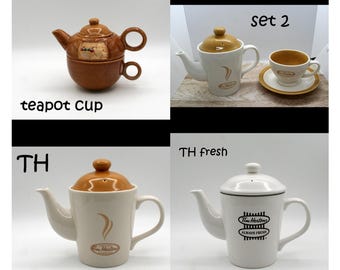 Vintage Tim Hortons Coffee Pot, Ceramic Teapot & Cup Set, Tea for One, Ceramic Coffee Pot