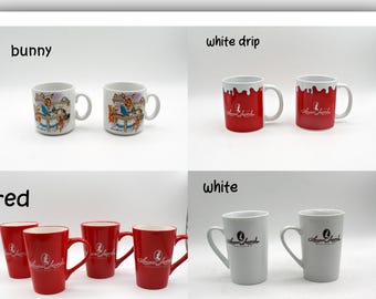 Vintage Laura Secord Mug Set - Peter Rabbit & Limited Edition Coffee Cups - Red, White, or Drip Glaze - Gift for Hot Chocolate Lovers