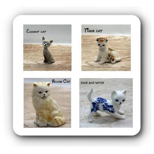 Vintage Keramik Porzellankatze Sammlerfigur, Zarte Katzenfigur, Weiß und Blau Delphin Katze, perfektes Geschenk für Schnickschnack Katzenliebhaber