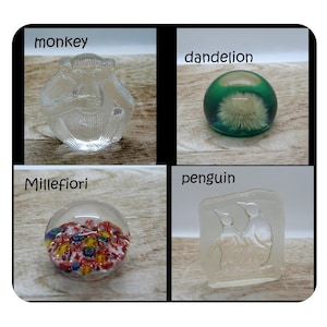 Vintage Art Glass Paperweight: Royal Krona Monkey, Dandelion, Millefiori, Penguin
