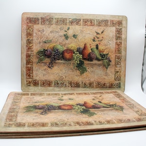 Large vintage Beige antique fruit pattern set of 4 table Pimpernel placemats Tuscan pallet made in England 16 x 12 inch, Elegant placemats