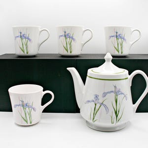 Corelle anni '90 Corning USA Shadow iris set composto da 4 tazze e teiera, decorazioni retrò per la cucina in stile country, tazza di ricambio, Cottage core
