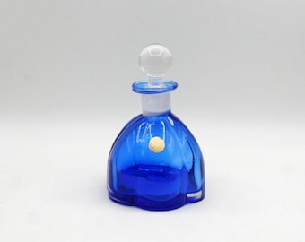 Frasco de perfume vintage de cristal azul cobalto Cristalleria MAVI, estilo Art Déco, fabricado en Italia.