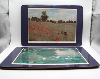 Manteles individuales vintage de Claude Monet, juego de 4 manteles individuales con base de corcho, arte impresionista: campo de amapolas y nenúfares, regalo para amantes del arte.