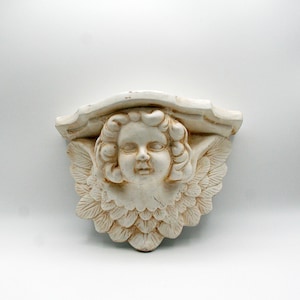 Vintage Angel Wall Shelf: Plaster Cherub Corbel, Romantic French Decor