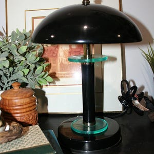 Vintage 1980s UFO Touch Lamp | Art Deco Revival Black Metal