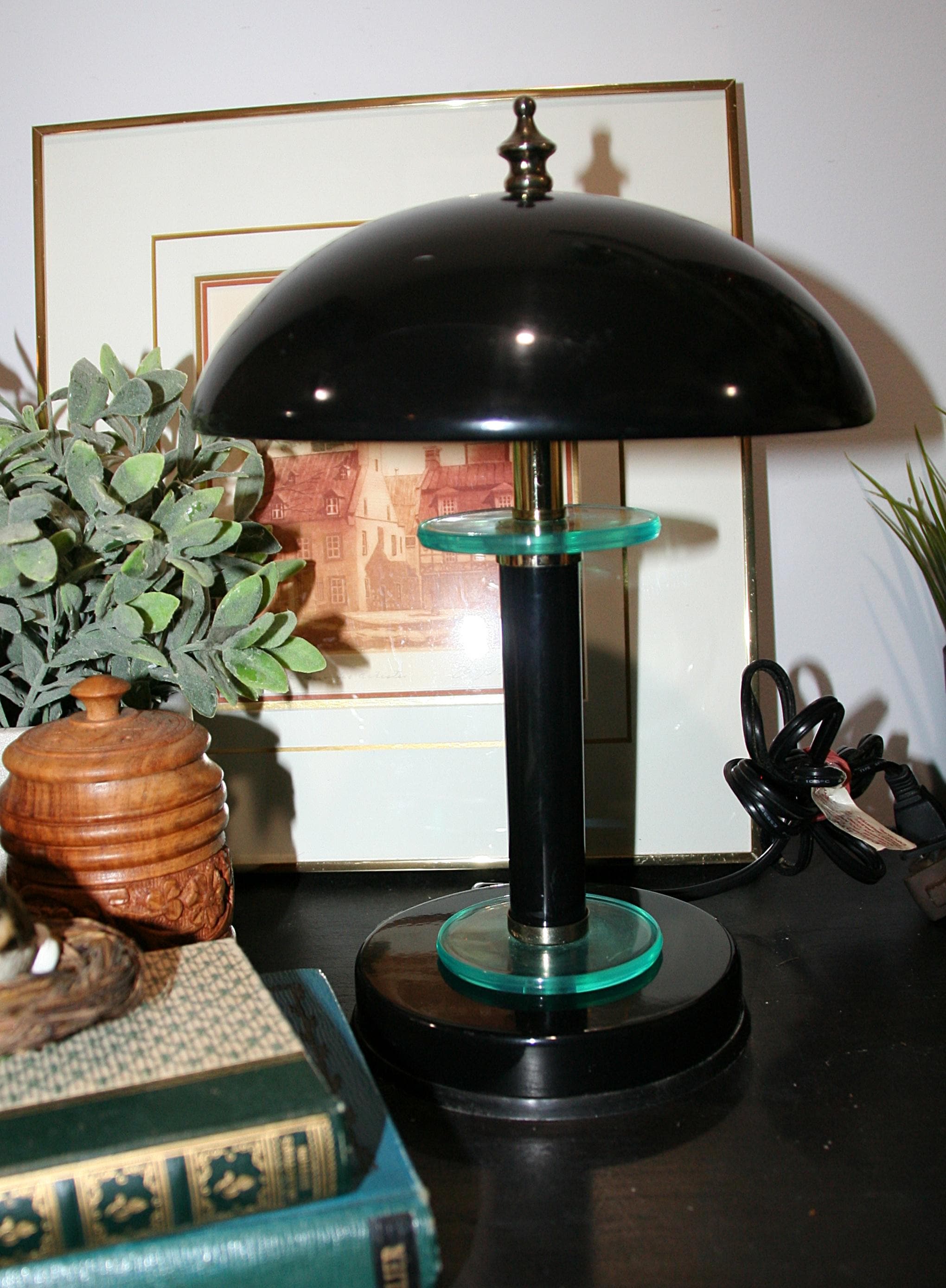 Vintage 1980s UFO Touch Lamp | Art Deco Revival Black Metal