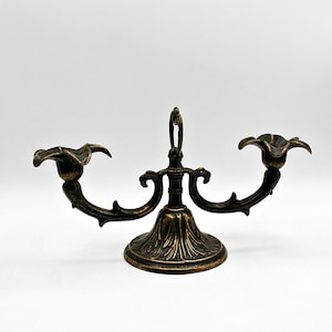 Vintage Art Nouveau Style Flower Candelabra, Bronze Two Headed Floral Candlestick, 1980s Mid Century Botanical Decor, Unique Metal Rose Gift