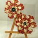 Handmade, flower set, craft, recycled book, buttons, sewed by hand, sticker,