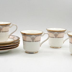 Vintage tea cup, coffee cup and saucer set Contemporary Fine bone China Noritake Majestic Pacific Discontinued pattern, Raised Shell design