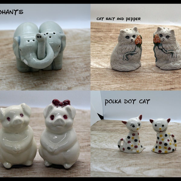 Vintage animal salt & pepper shakers, Elephant salt and pepper, Cat salt and pepper shaker sets, Pigs Robroy salt pepper shakers