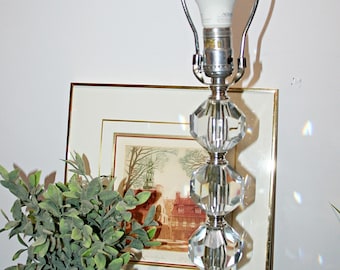 Vintage Cut Glass Table Lamp, 1970s Heavy Crystal De Milo Montreal Lighting, Retro Cottagecore Decor