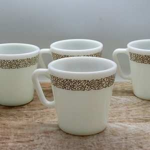 Vintage Pyrex Brown Woodlands  milk glass mugs set of 4 marked 1410 made in Corning  NY USA, Corelle, Retro kitchen decor, Cottage-core