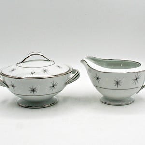 Zylstra Celestial Creamer and Sugar Bowl Set, Vintage Mid Century Modern Japan White and Gold Fine China, Replacement MCM Dinnerware