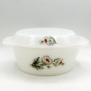 Cazuela vintage Arcopal France Daisy con tapa / Bol de servir de vidrio opalino de los años 70 / Cocina rústica retro estilo cottagecore