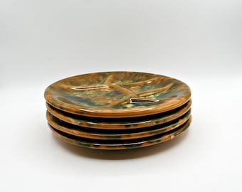 Vintage Beauceware Canada Fondue Plates Set of 4 Green Gold Glaze Mid Century Ceramic Pottery Dish 2343