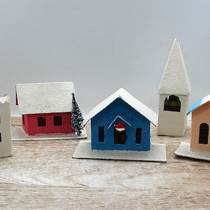 Vintage Putz Christmas Japanese houses and church village from 1920s ready for electrical lights