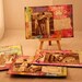 4 everyday life retro handmade postcards, unique, set of postcards