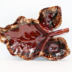 Vintage Hull Pottery Drip Glaze Leaf Serving Dish | MCM 1960s Chip and Dip Bowl | Retro USA Pottery Entertaining Dish | Mid Century Decor