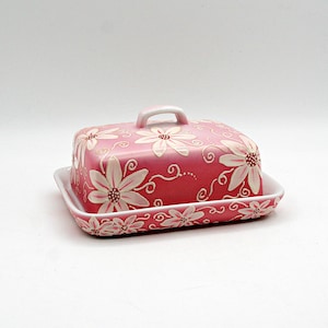 Vintage handbemalte Butterdose, Keramikblumenbutterschale Made in Germany, Tchibo-zertifiziertes Geschirr, Vintage-Küchendekoration