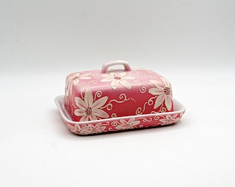 Vintage handgeschilderde botervloot, keramische bloemenboterschaal gemaakt in Duitsland, Tchibo gecertificeerd servies, vintage keukendecor