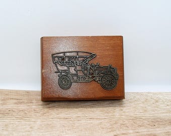 Vintage houten speelkaartendoos uit 1985 met auto-embleem, 2 pakken kaarten, decoratie voor de speelkamer, cadeau voor hem
