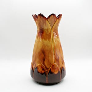 Vintage Studiokeramik Seewai Canada Blumenformvase, N. C. Cameron & Sons Ltd, gelbbraune Tropfglasurvase