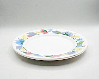 Vintage Arcopal France Flo Dinner Plate, Pastel Floral Milk Glass Dish, French Country Kitchen Decor, Retro Blue and Pink Flower Tableware