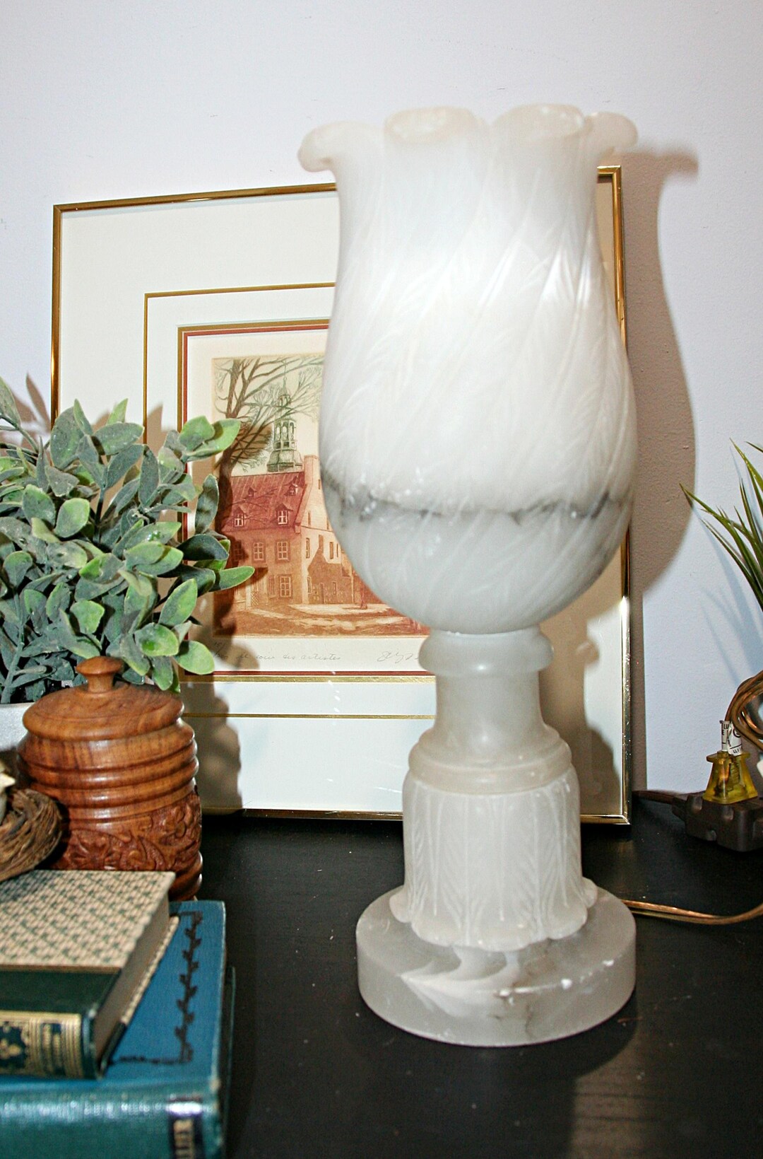 Awesome Vintage Carved Stone Alabaster Goblet Urn Table Lamp ...