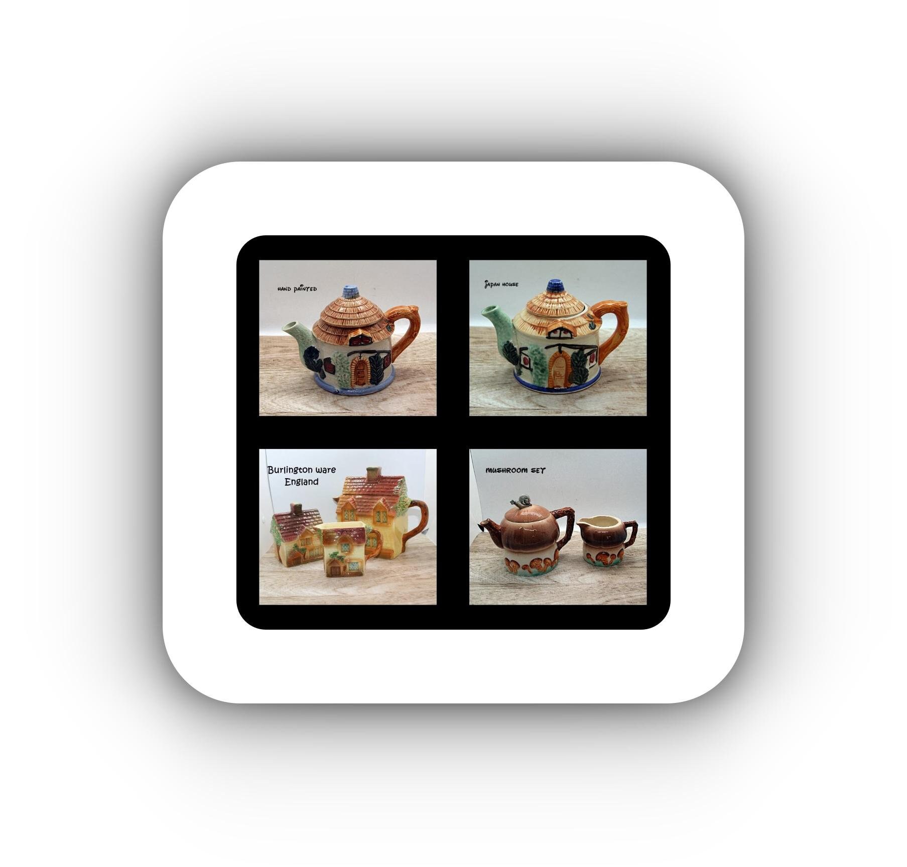 Vintage house teapots, Japan house teapot, Hand painted house teapot, Mushroom teapot and creamer set, teapot collectible, Cottage core