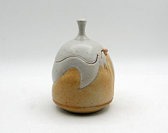 Vintage Studio Pottery Honey Jar with Dipper, Signed Ceramic Honey Pot, Cottagecore Kitchen Decor, Country Farmhouse Gift