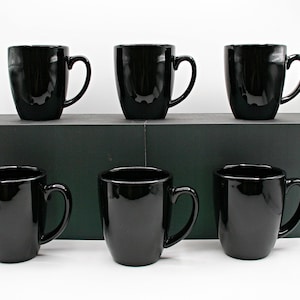 Vintage Black Corelle Mugs Set of 6 | 1990s Corelle Coordinates Coffee Cups | Retro Black Kitchenware replacement Dishes