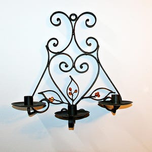 Vintage Iron Wall Sconce 3 Candle Holder Rustic Elegant Beaded Metal Sconce Wall Light Decor Amber Glass Bead Statement Art