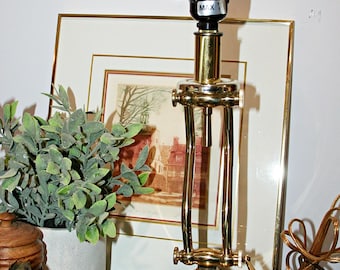 Vintage Solid Brass Adjustable Table Lamp, Double Hinged Candlestick Electric Desk Lamp, 1970s Heavy Metal Traditional Retro Lighting
