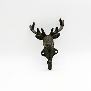 Vintage Cast Iron Deer Head Wall Hook, Rustic Cabin Key Hanger, Heavy Duty Animal Coat Rack, Antique Bronze Metal Entryway Decor