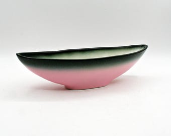 Vaso in ceramica rosa e nera stile metà secolo, decorazione per la casa retrò in ceramica da studio anni '50, stile Stanford Pottery, vaso per piante grasse retrò