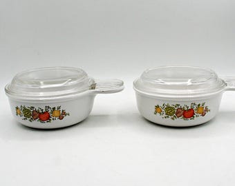 Cazuelas vintage Corning Ware Spice of Life Grab-It con tapas de vidrio, juego de 2, P-150-B 550 ml, menaje de cocina retro de los años 70