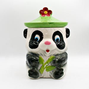 Vintage 1960s Panda Cookie Jar | Retro Mid Century Kitsch Collectible Jar Ceramic Japan | Cottagecore Country Kitchen Decor