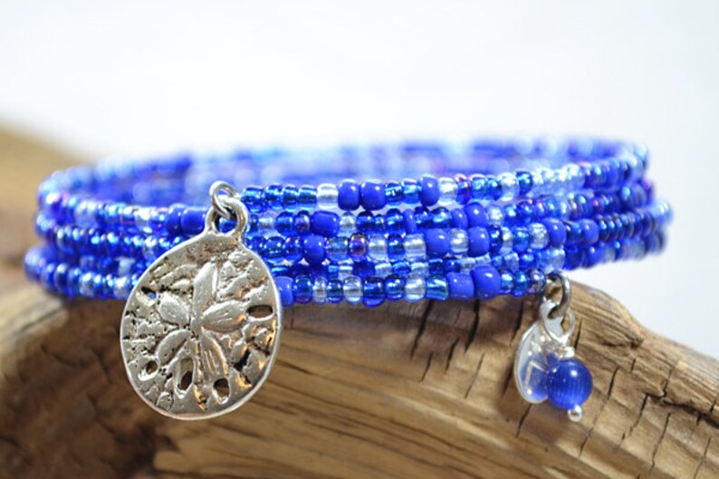 Sea Jewelry by Pink Lemon Design Ocean Jewelry Nautical Bracelet Sand Dollar Jewelry Beach Jewelry Beaded Wrap Bracelet