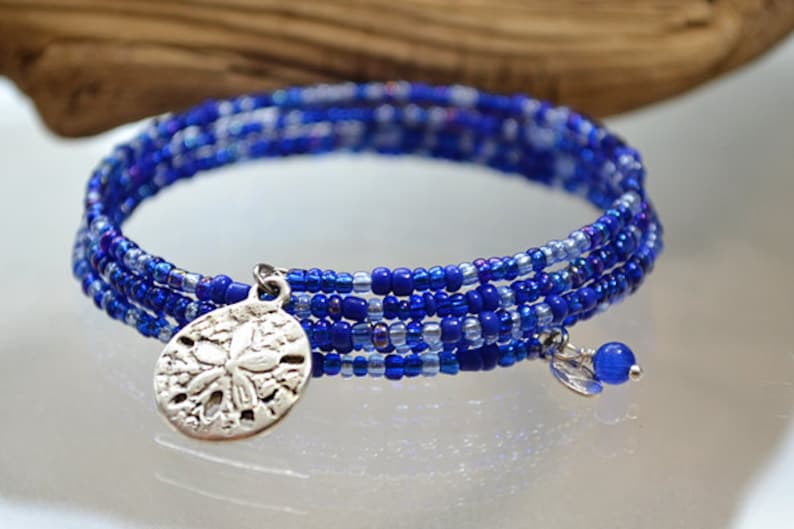 Sea Jewelry by Pink Lemon Design Ocean Jewelry Nautical Bracelet Sand Dollar Jewelry Beach Jewelry Beaded Wrap Bracelet