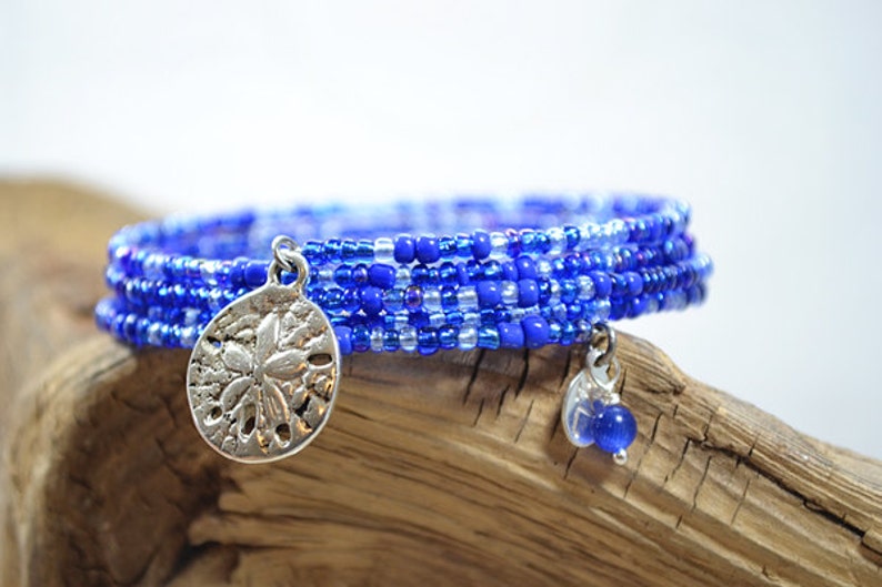 Sea Jewelry by Pink Lemon Design Ocean Jewelry Nautical Bracelet Sand Dollar Jewelry Beach Jewelry Beaded Wrap Bracelet